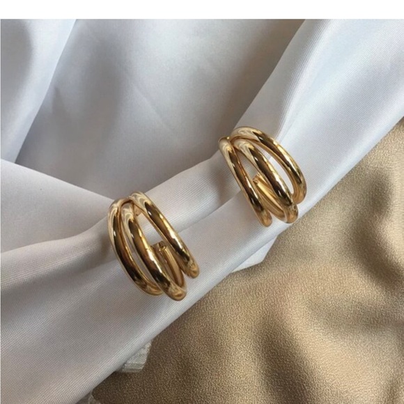 14k Gold Big Hoop Earrings Triple Round Hoop Earrings Basic Statement Earrings - Picture 5 of 6
